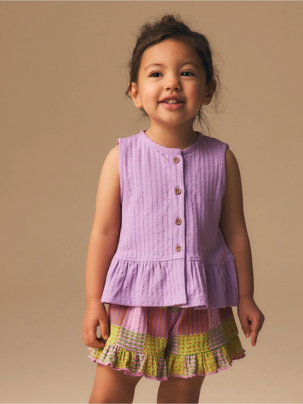Next Lilac Purple Check Peplum Vest and Shorts Set Size 1 1/2-2 YRS